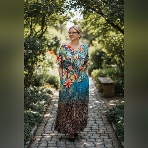 Chicos Caftan Rainforest Dress Maxi Size US 12 Large NWT Tropical BEACH NWT $149